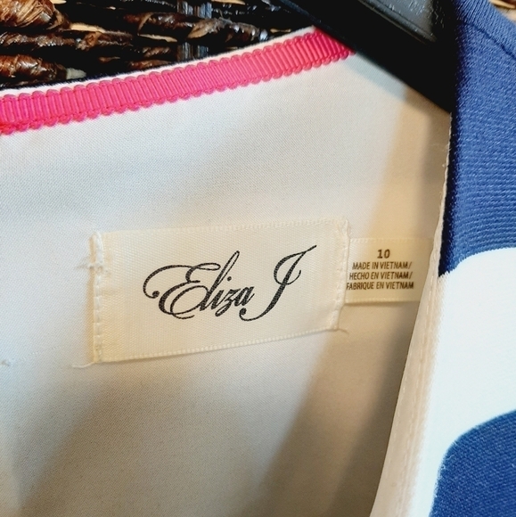 Eliza J Fit & Flare Striped Preppy Mini Dress Navy Blue 10 Tenniscore Tennis - Picture 4 of 13